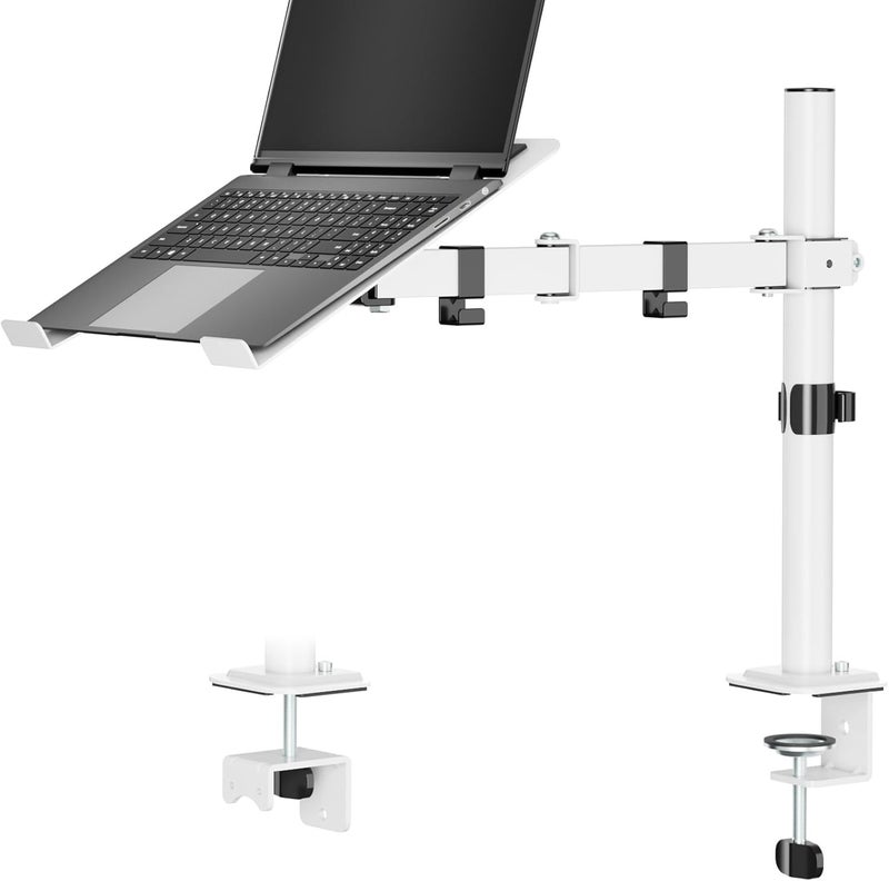 UPGRAVITY White Laptop Desk Mount with Vented Tray for Notebook up to 17 inch, Fully Adjustable Single Laptop Arm Stand Holds up to 17.6 lbs, Clamp on/Grommet Mounting - Image 1